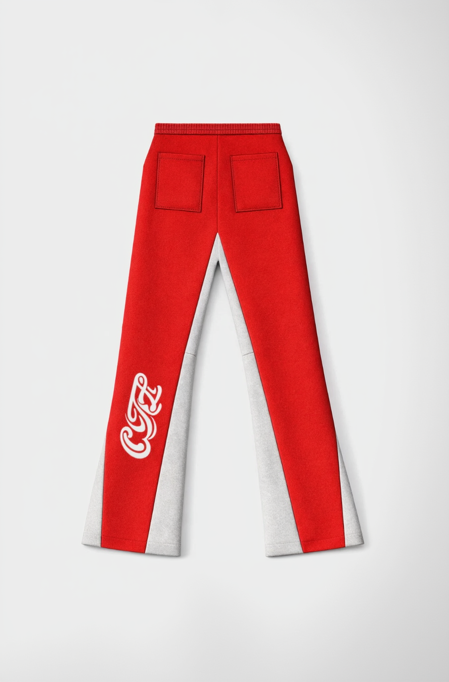 RED FLARED JOGGERS